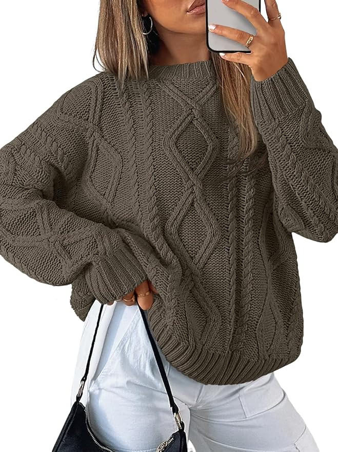 Trendy Queen Women's Oversized Cable Knit Crewneck Sweaters | Amazon (US)