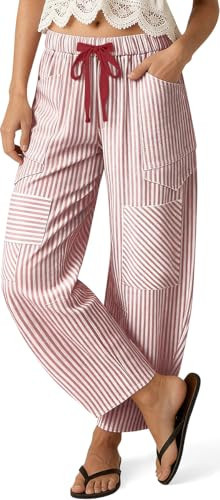 TARSE Linen Pants for Women Barrel Striped Y2k Patchwork with Pockets | Amazon (US)