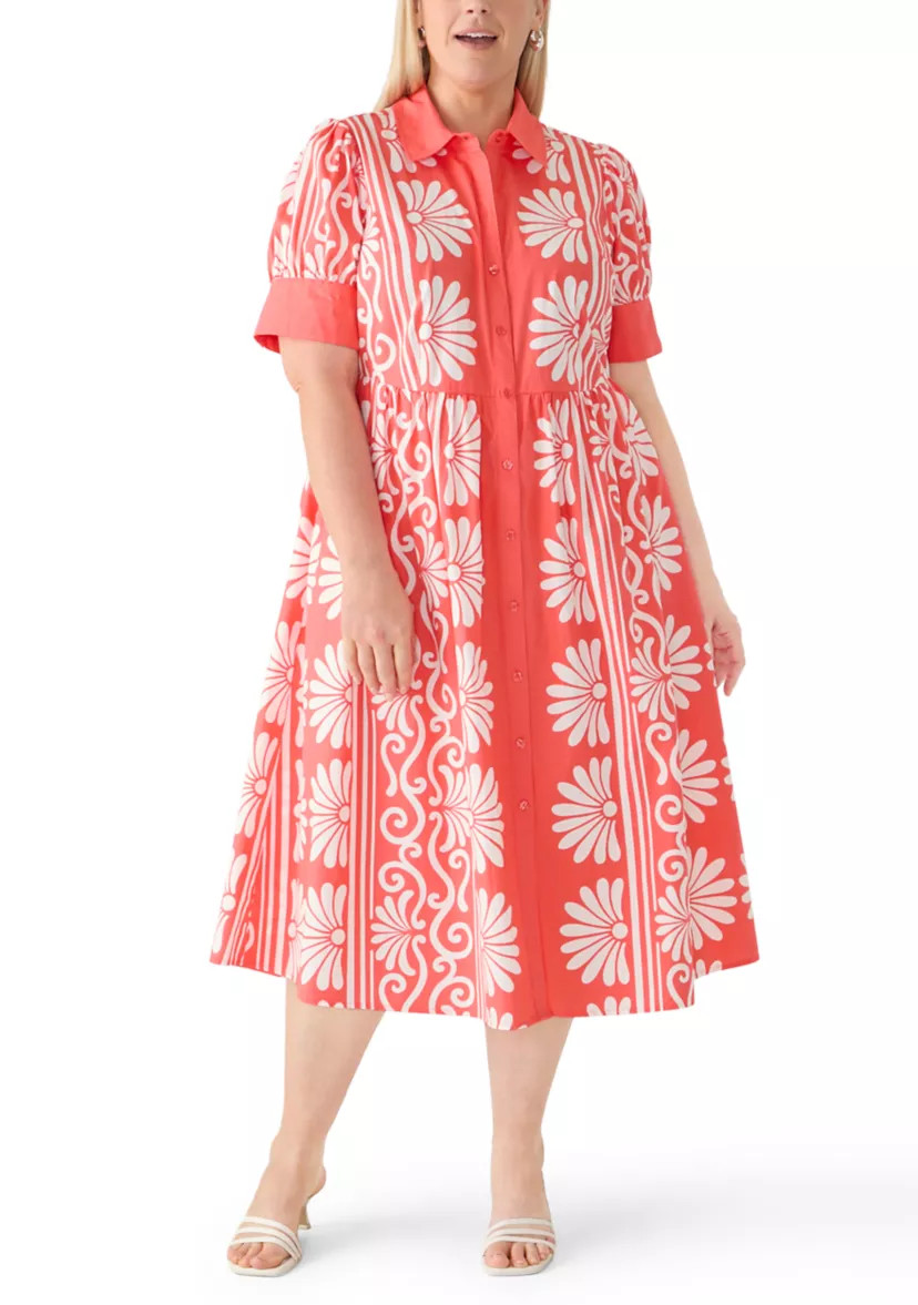 Plus Size Puff Sleeve Button Front Poplin Maxi Dress | Belk