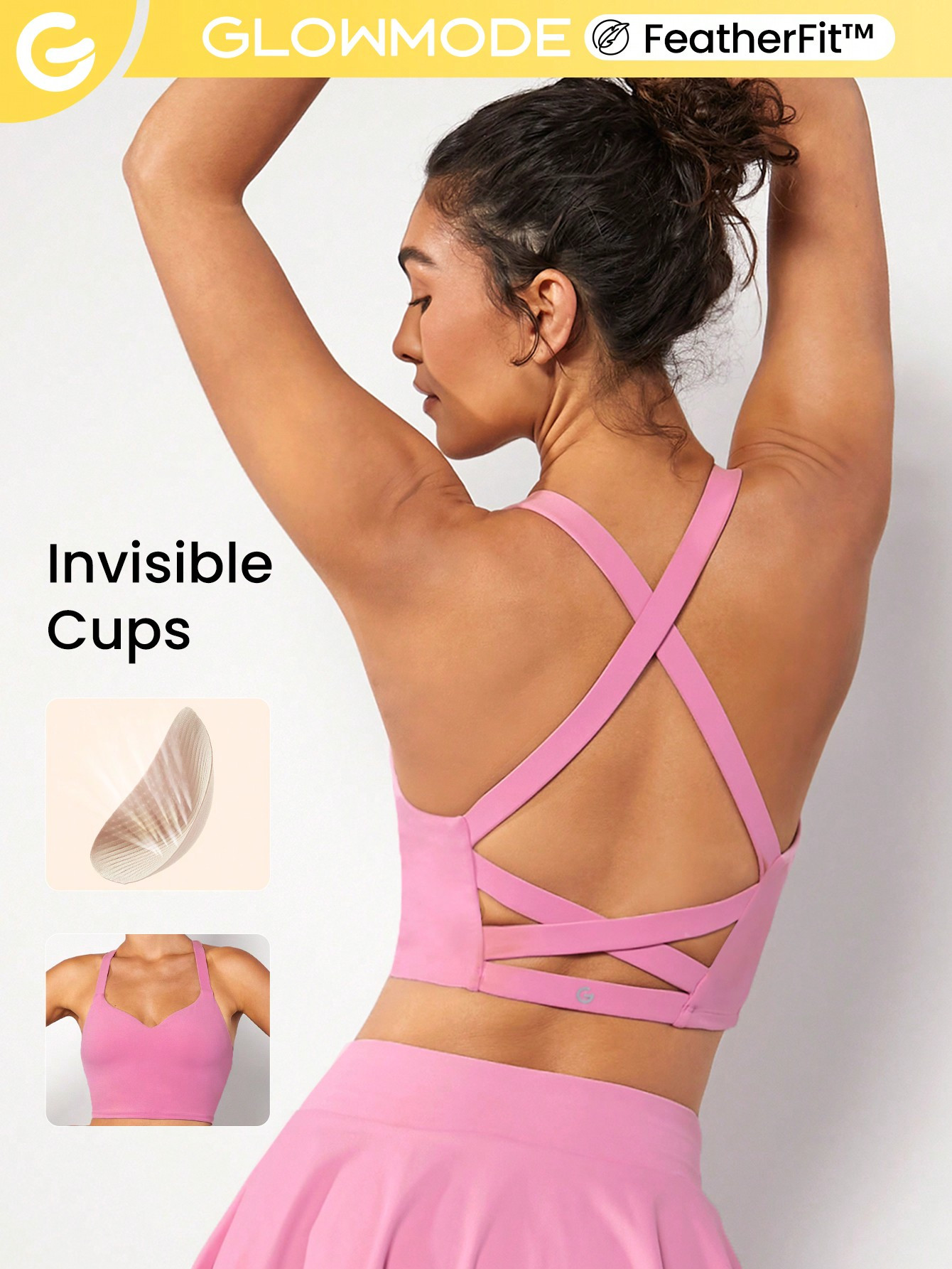 GLOWMODE FeatherFit™ Sweetheart Neck Crisscross Back Wide Strap Sports Bra | SHEIN