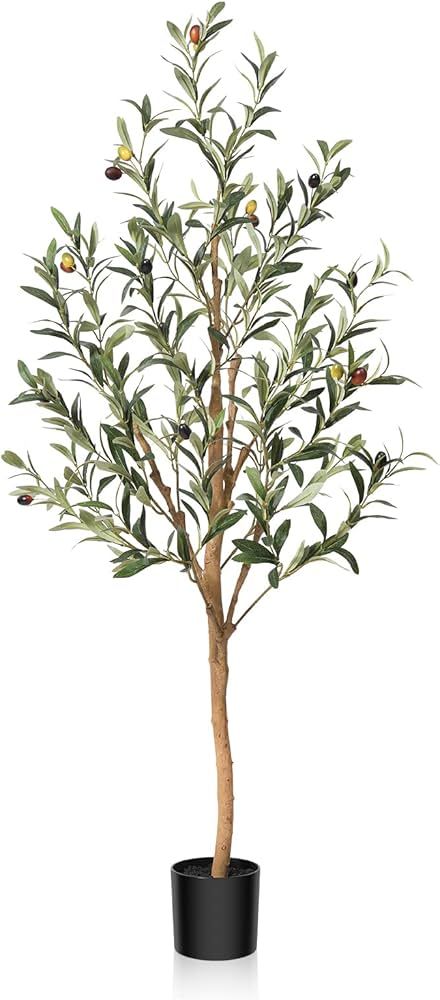 SOGUYI Artificial Olive Tree, 4FT Tall Faux Silk Plant with Natural Wood Trunk and Lifelike Fruit... | Amazon (CA)
