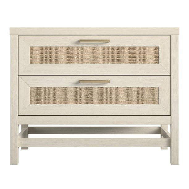 Ameriwood Home Lennon 2 Drawer Nightstand, Ivory Oak and Faux Rattan - Walmart.com | Walmart (US)