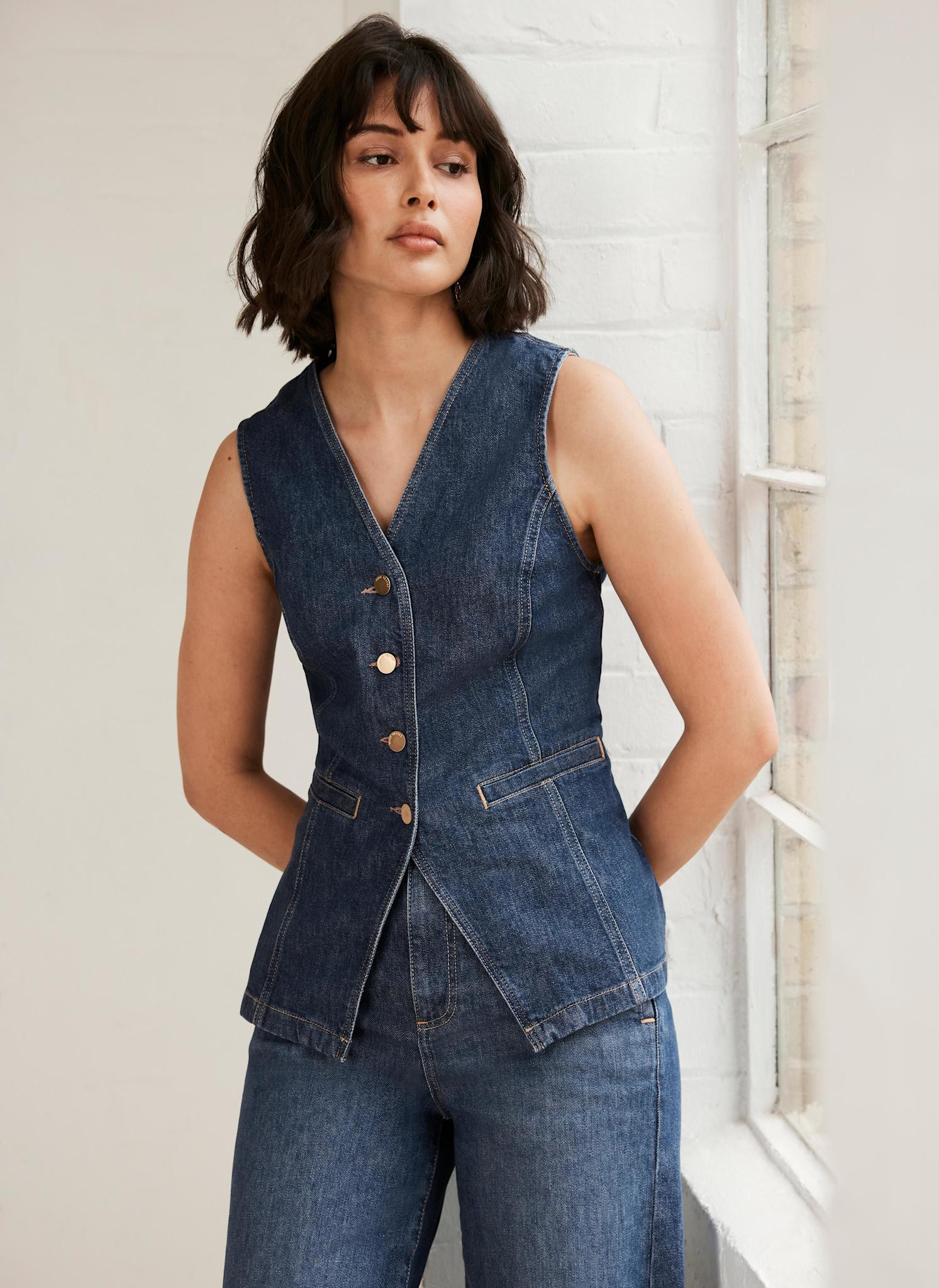 Indigo Denim Waistcoat | Mint Velvet
