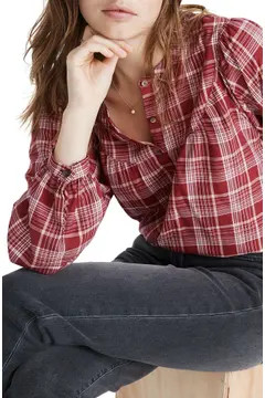 Madewell Plaid Balloon Sleeve Peasant Top | Nordstrom | Nordstrom