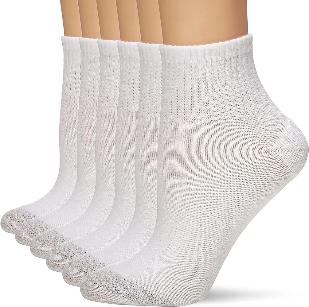 Hanes-womens Cool Comfort Toe Support Ankle Socks, 6-pair Pack Casual Sock, White/Grey Vent, One ... | Amazon (US)
