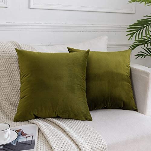 Olive Green Velvet Throw Pillow Cover | Amazon (US)