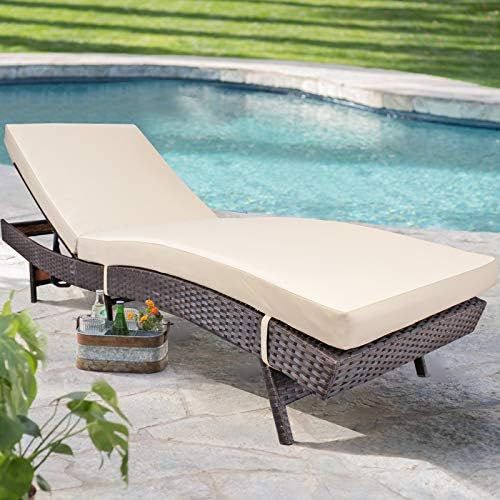 Outime Patio Chaise Lounge Beach Chair Brown PE Rattan Lounger Wicker Sunbed Adjustable Backrest ... | Amazon (US)