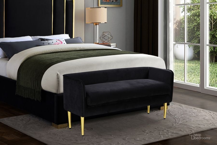 Surla-Rouge Black Velvet Bedroom Bench | 1stopbedrooms
