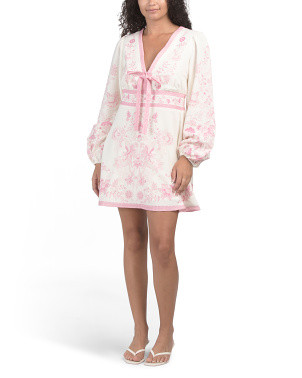 Linen Blend Long Sleeve Fully Lined Deep V-neck Mini Dress | Casual Dresses  | Marshalls | Marshalls