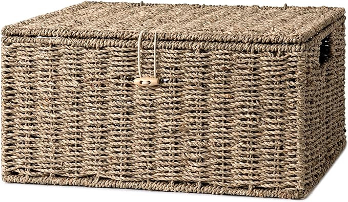 StorageWorks Seagrass Wicker Baskets for Organizing, Large Wicker Basket with Lid, Decorative Bas... | Amazon (US)