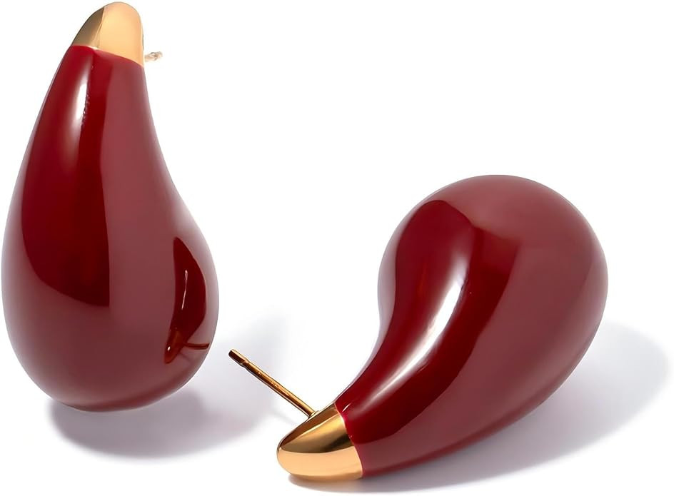 18K Gold Plated Maroon/Yellow Color Teardrop Earrings Studs | Elegant Hypoallergenic INS Lightwei... | Amazon (US)