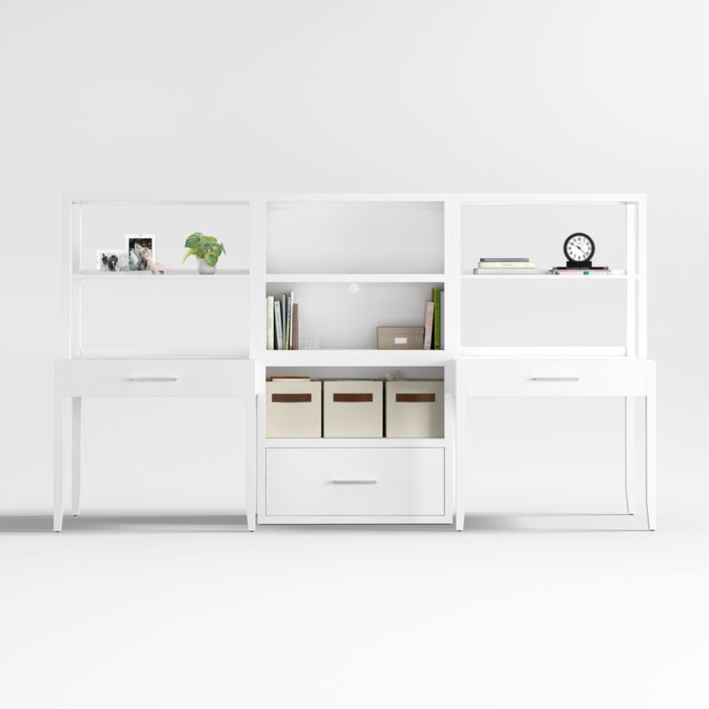 Ever Simple Set of 2 Modular White Wood Kids Desks with Drawer Bookcase | Crate & Kids | Crate & Barrel