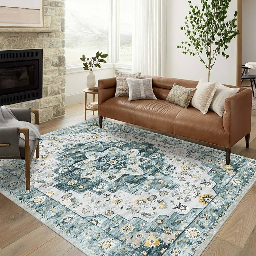 CHOSHOME Washable 5x7 Area Rugs,Vintage Area Rugs 5x7 for Living Room,Stain Resistant Carpet with... | Amazon (US)