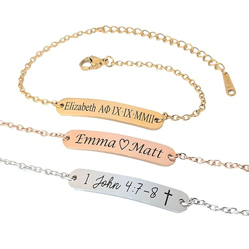 Personalized Custom Engraved Bracelet Handmade Bar Jewelry for Eco Friendly Gift Idea, Couples, S... | Amazon (US)