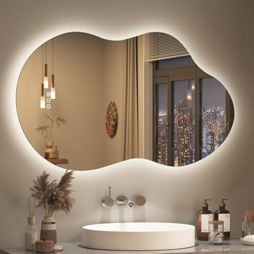 SMIROR Asymmetrical Backlit Bathroom Mirror with Lights 24 x 36, Irregular Cloud Led Lighted Vani... | Amazon (US)