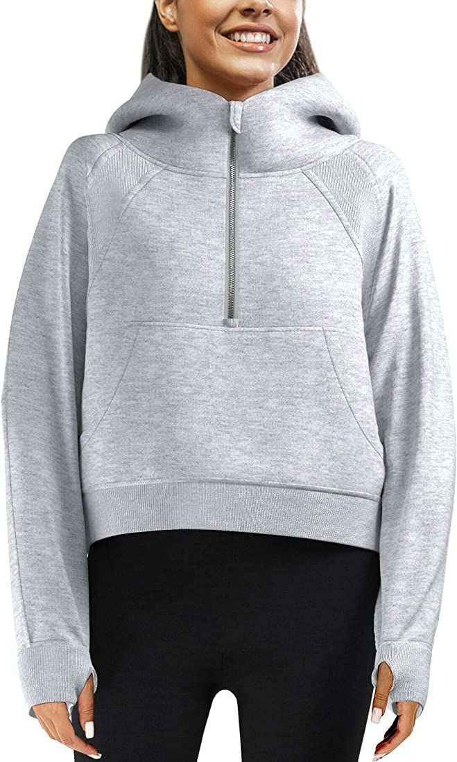 Womens Oversize LuLu Scuba Hoodie Dupes Inner Fleece Half Zip Lemon Pullover Sweatshirts Long Sleeve | Amazon (US)