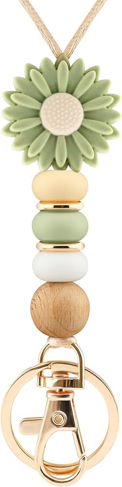 Flower Teacher Lanyards ID Badge and Key Chain, Cute Silicone Beads Lanyard for Women Nurse Work ... | Amazon (US)