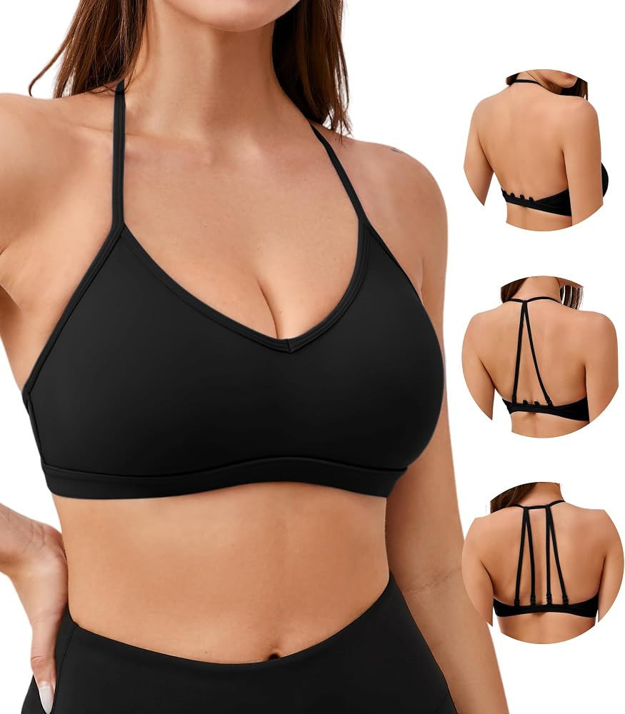 Racerback Bras for Women - Strappy Triangle Halter Backless Open Back Sports Bra Yoga Bra | Amazon (US)