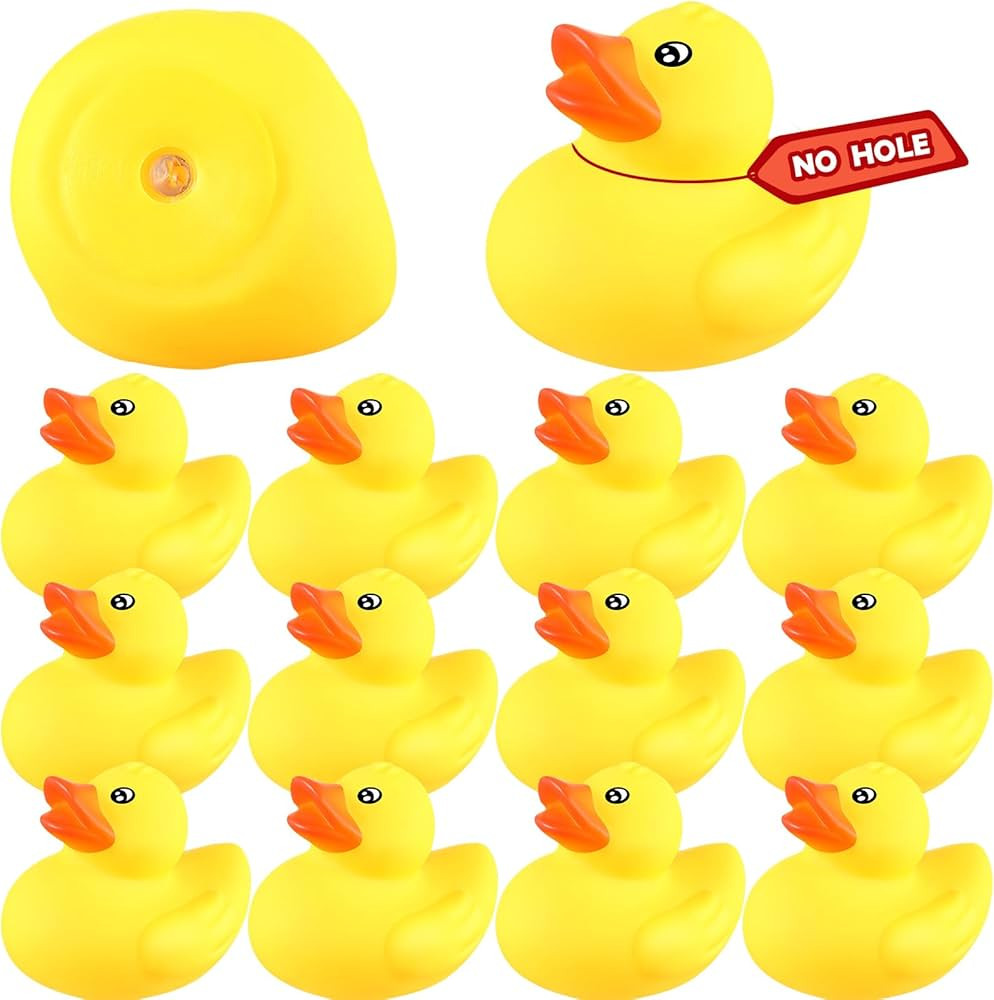 DEEKIN 12 Pcs 2.2 Inch Waterproof No Hole Yellow Rubber Ducks Duck Bath Toy with Sealed Plug With... | Amazon (US)