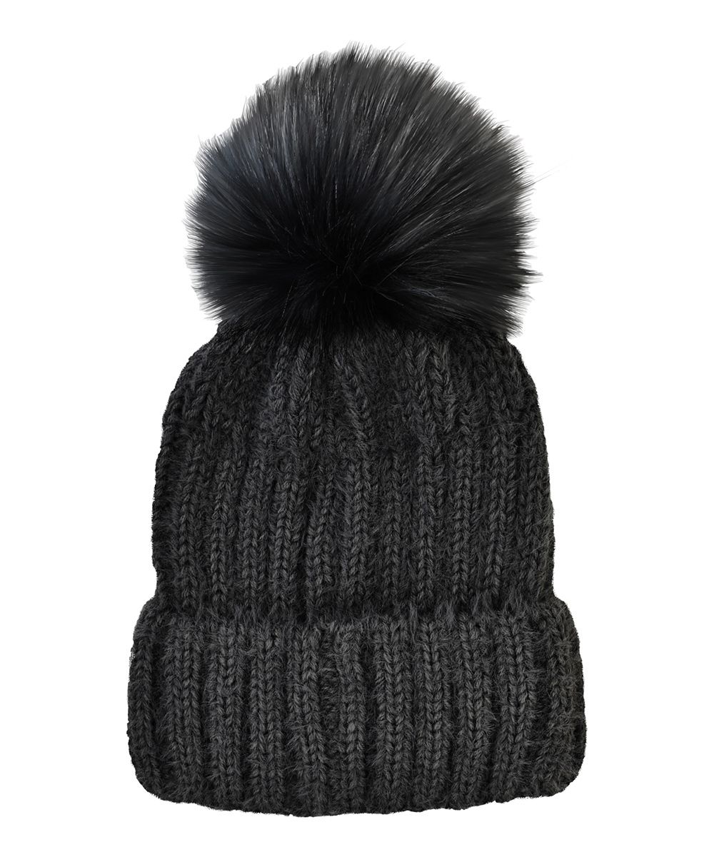 Grand Sierra Women's Beanies Black - Black Ribbed Cuff Pom Hat | Zulily