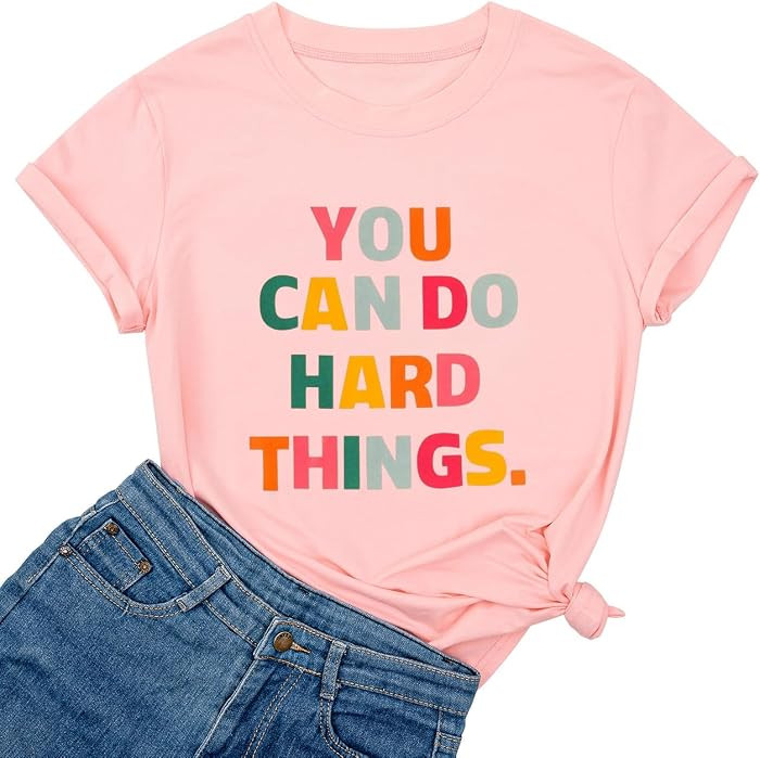 Ykomow You Can Do Hard Things Teacher T Shirt Womens Let it Be Live Happy Happiness Graphic Tees | Amazon (US)