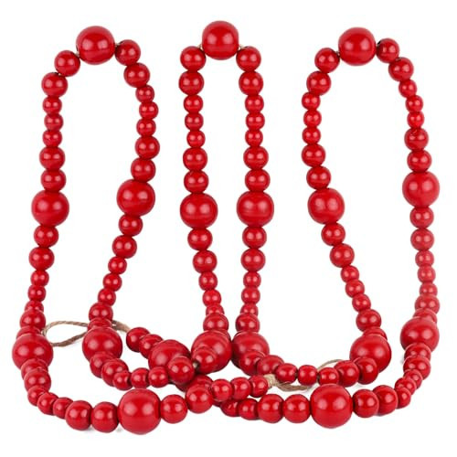 Burgundy Christmas Wood Bead Garland, 7 Feet Wood Cranberry Garland for Christmas Tree Holiday Decoration, Vintage Dark Red Beaded Garlands | Amazon (US)