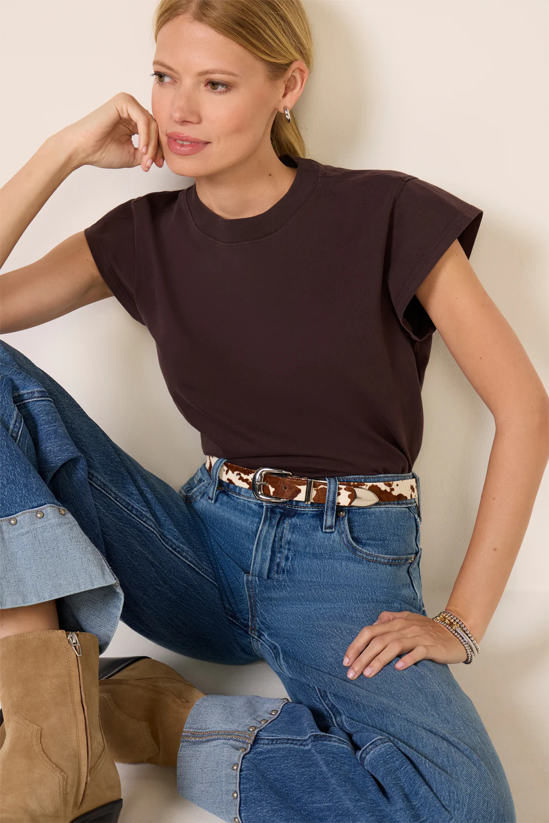 AGOLDE Women's Bryce Cap Sleeve T-Shirt, Size XS, Brown | Evereve