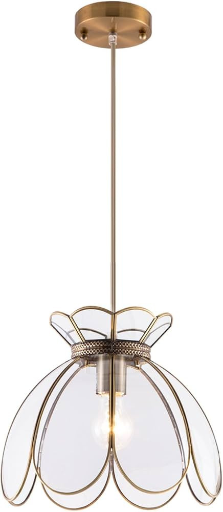 12“ Vintage Brass Pendant Light Fixture, Flower Hanging Lamp for Kitchen Island, Glass Lotus Fl... | Amazon (US)