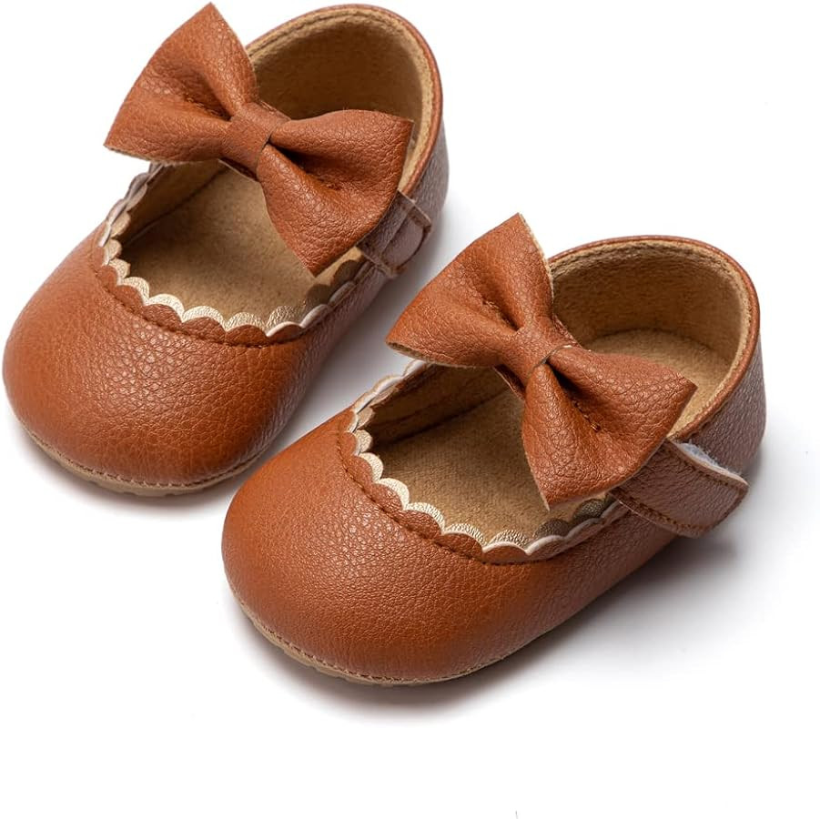 Infant Baby Girls Mary Jane Flats Non Slip Rubber Sole with Bownot Toddler First Walkers Princess... | Amazon (US)