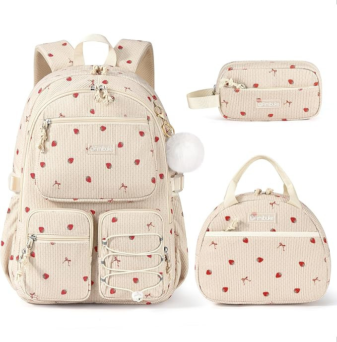 Fimibuke Corduroy Backpack for Girls, 3PCS Kids Backpack with Lunch Box | with Pencil Pouch, Ligh... | Amazon (US)