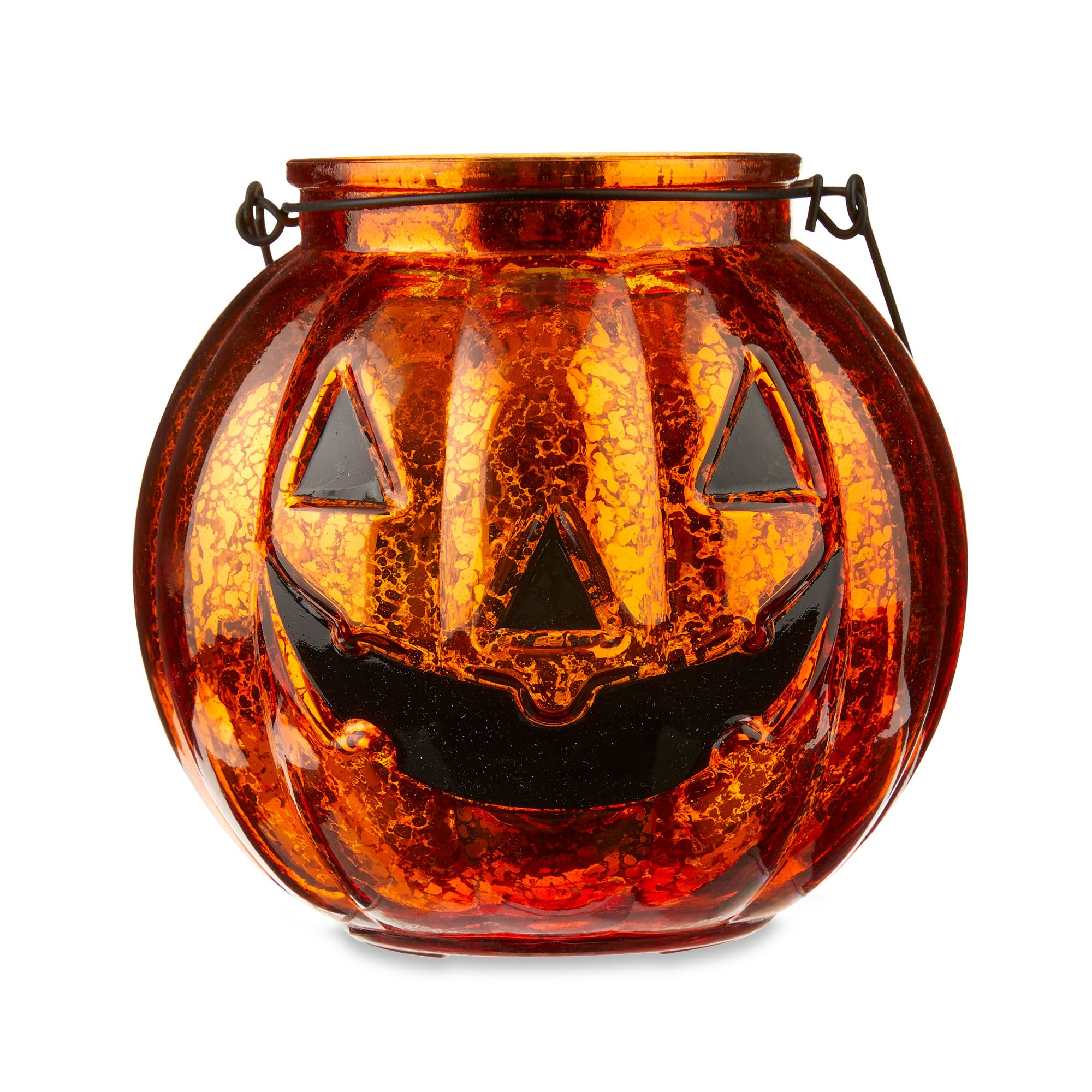 Halloween Orange Glass Jack-O’-Lantern Candleholder Decoration, 5.5 in x 5.5 in x 5 in, by Way ... | Walmart (US)