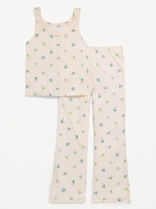 Printed Ribbed Pajama Tank Top and Flare Pants Set for Girls | Old Navy (CA)