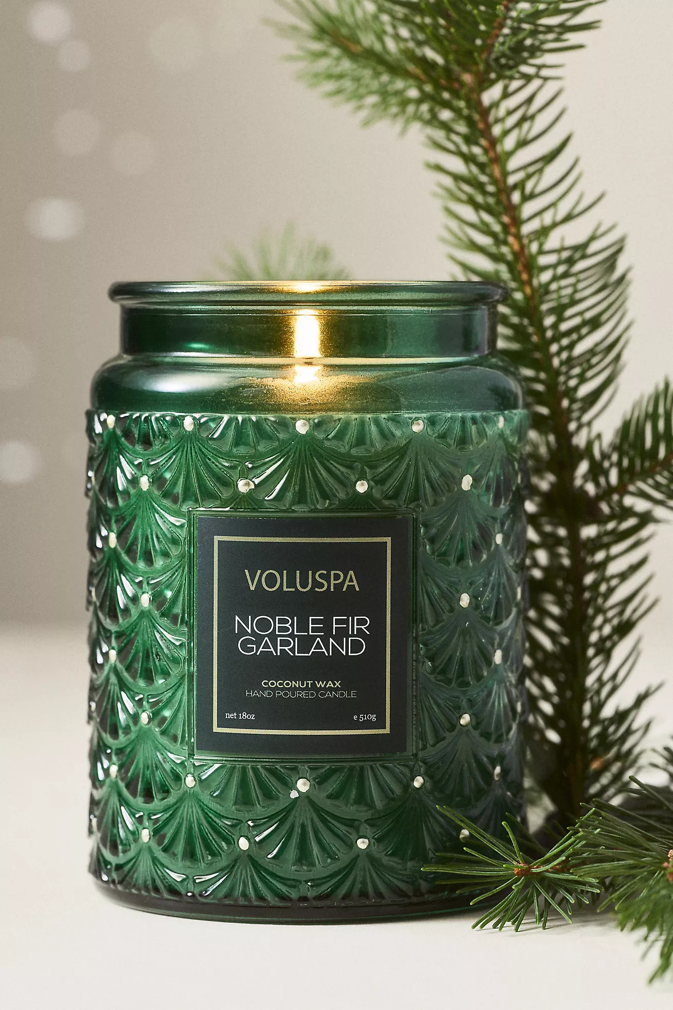 Voluspa Woody Noble Fir Garland Glass Candle | Anthropologie (US)