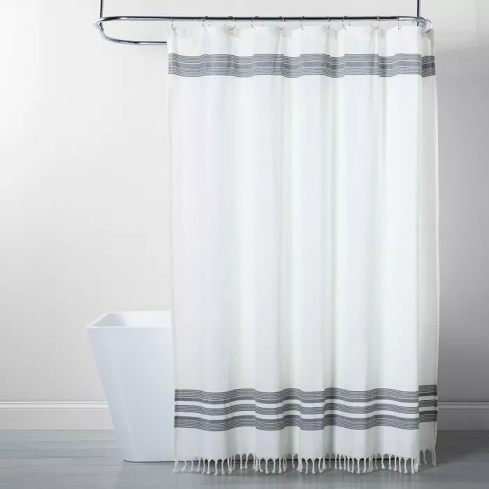 Stripe Fringe Shower Curtain White/Gray - Threshold™ | Target