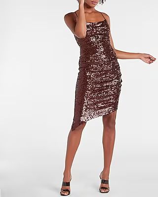 Sequin Cowl Neck Slip Dress | Express