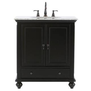 Newport 31 in. W x 21-1/2 in. D Bath Vanity in Black with Granite Vanity Top in Gray | The Home Depot