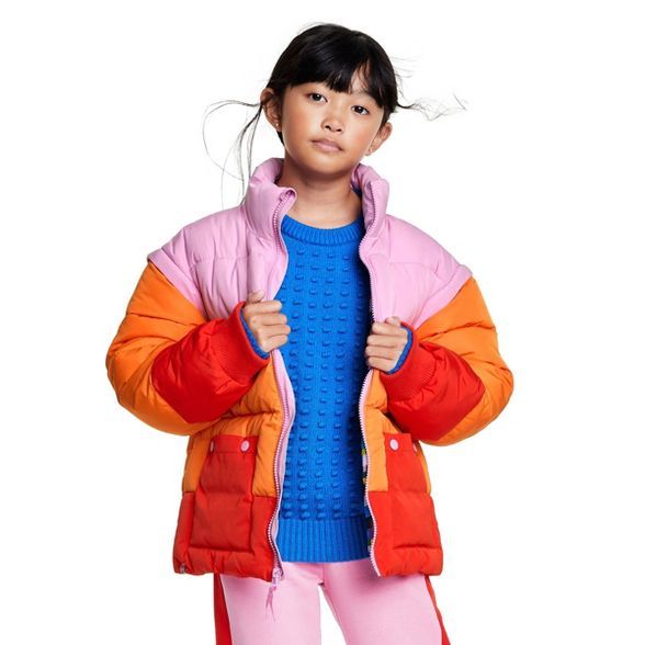 Kids' Color Block Puffer Jacket - LEGO® Collection x Target Pink/Orange/Red | Target