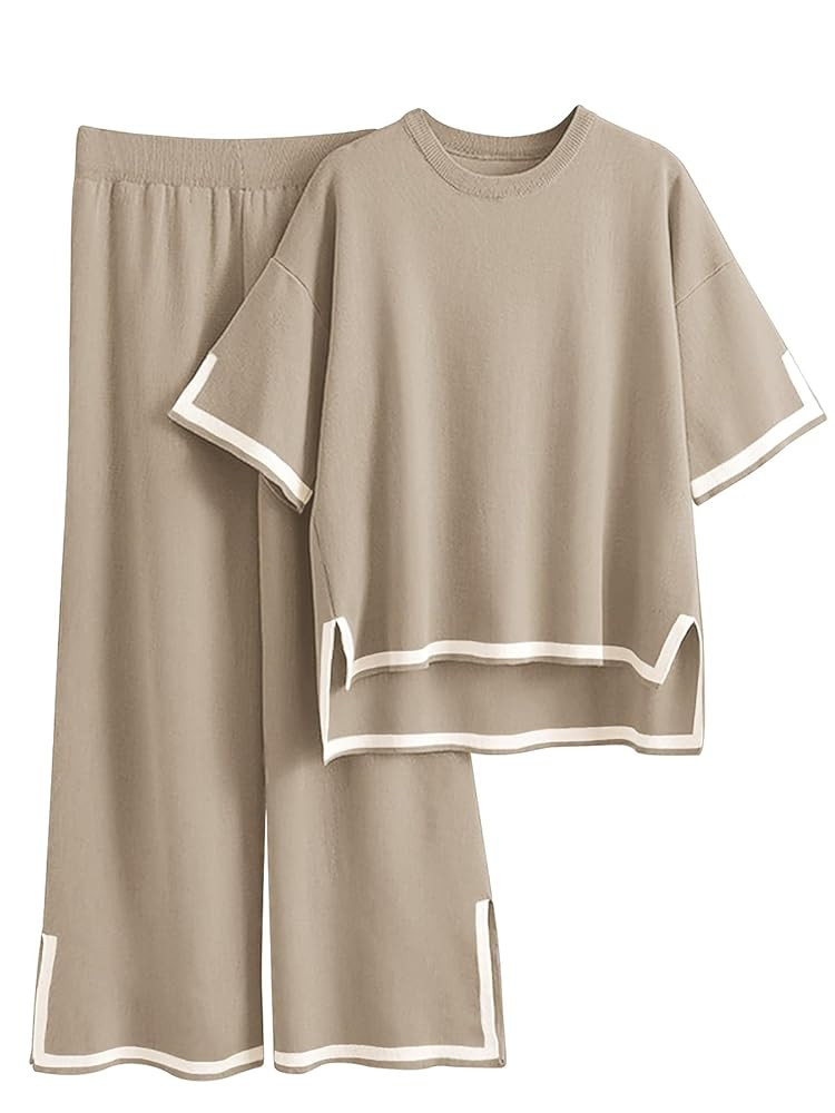 Imily Bela Womens Plus Size Lounge Sets 2 Piece Outfits Short Sleeve Pullover Tops Wide Leg Pants... | Amazon (US)