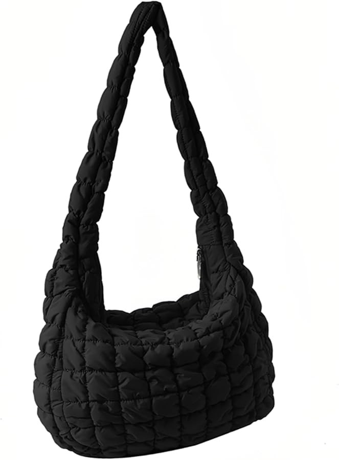 Puffer tote bag for Women,Quilted crossbody bag with Long Shoulder Strap,Lightweight Nylon Handba... | Amazon (US)