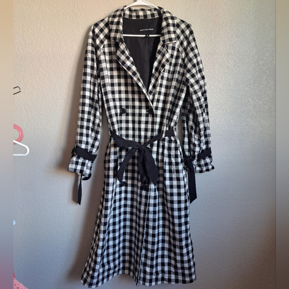 Who What Wear Black And White Gingham Trench Coat Size Small | Poshmark