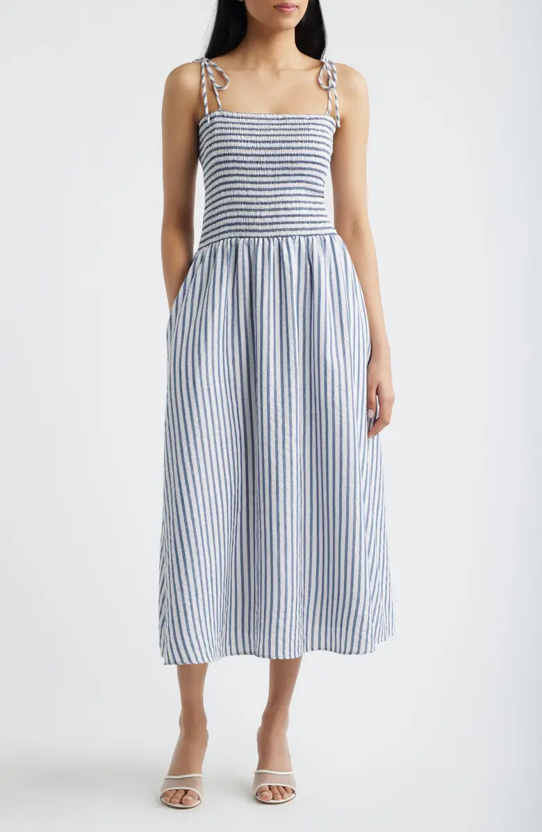 Tie Shoulder Smocked Midi Dress | Nordstrom