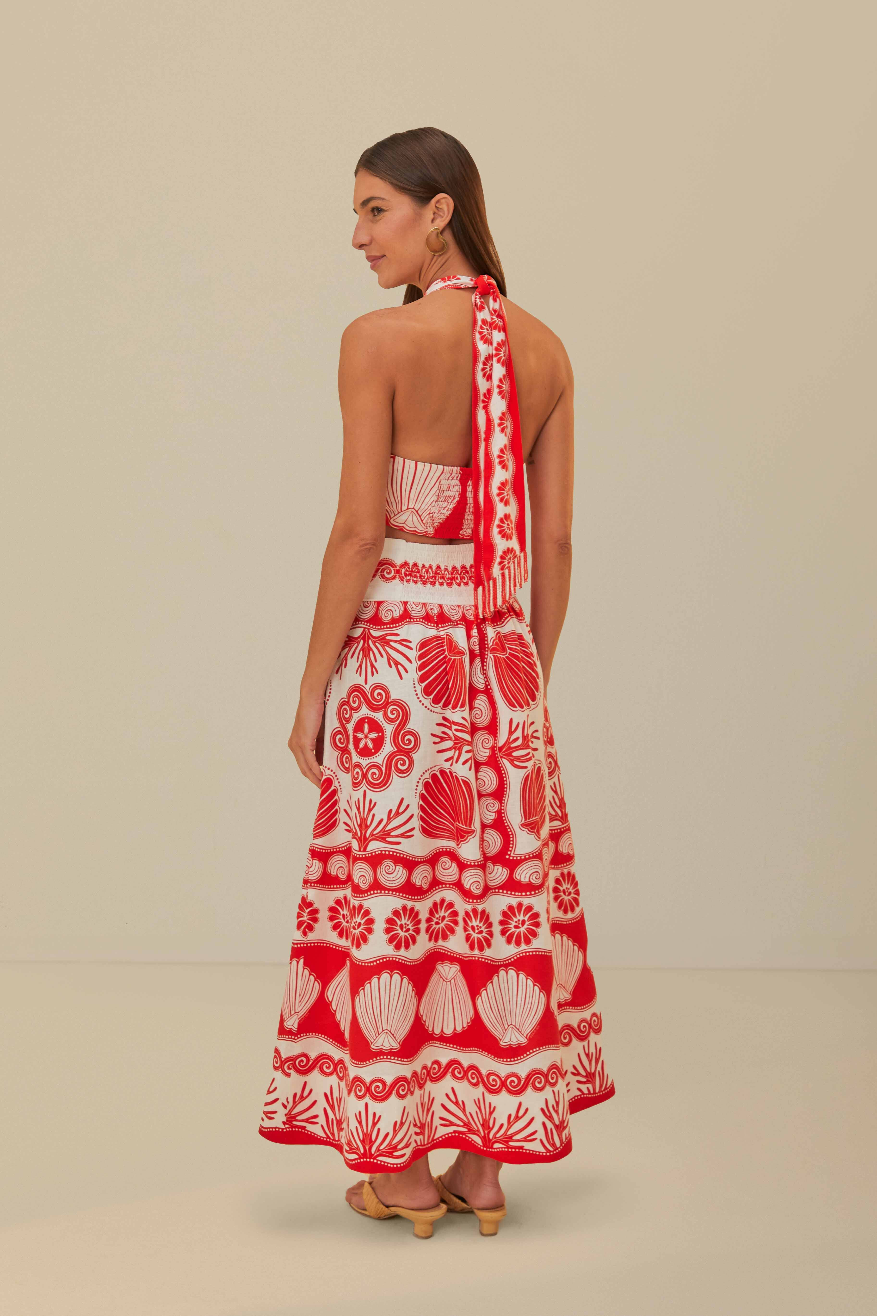 Red Ainika Shell LENZING™ ECOVERO™ Euroflax™ Maxi Skirt | FarmRio (US)