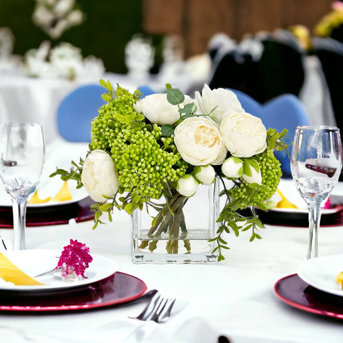 Peonies And Real Touch Rose, Berries, Arrangement Artificial Faux Centerpiece, French Floral | Wayfair North America