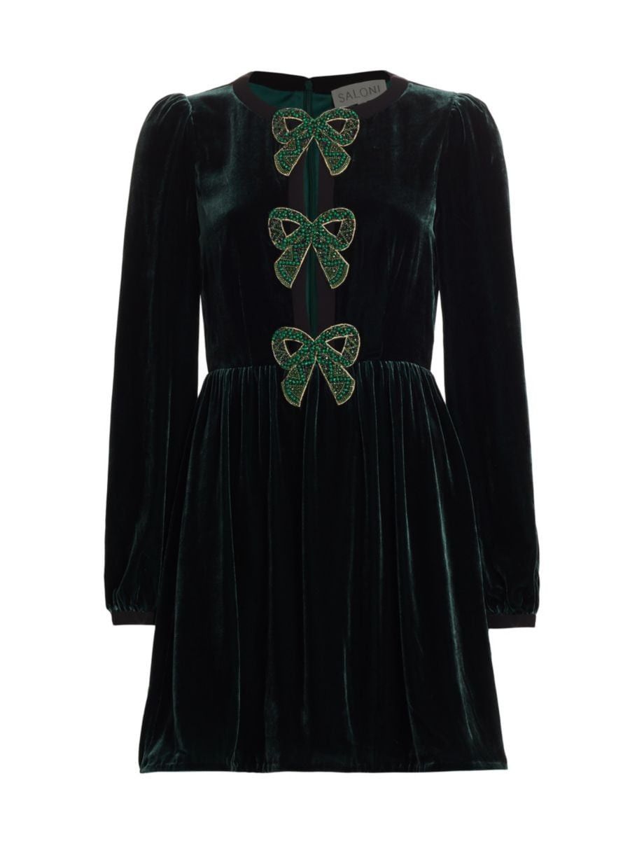Camille Bow-Front Mini Dress Saloni Dress | Christmas Photos Dress #LTKover40 #LTKHoliday  | Saks Fifth Avenue