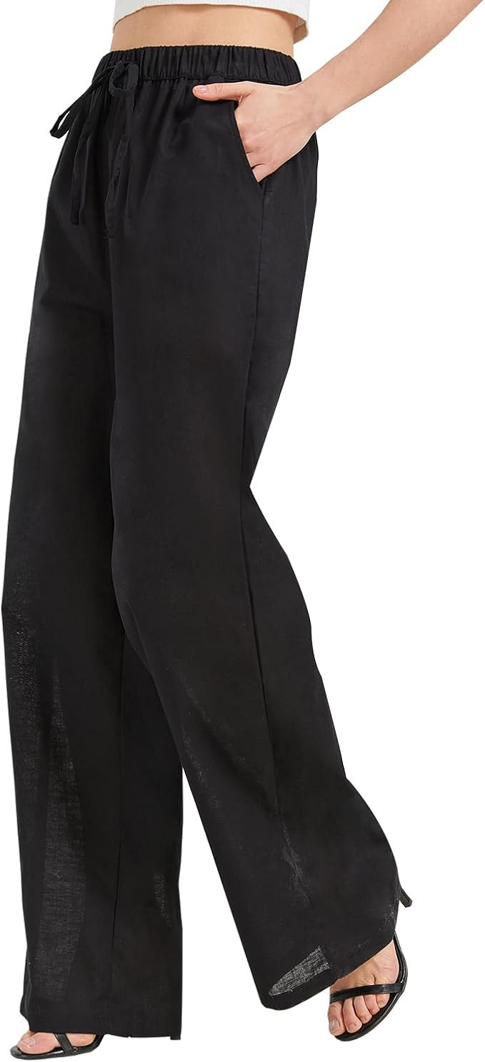 Zylioo Long Linen Pants for Women Tall, Linen Palazzo Pants 32-30 Inseam, Lightweight High Waiste... | Amazon (US)