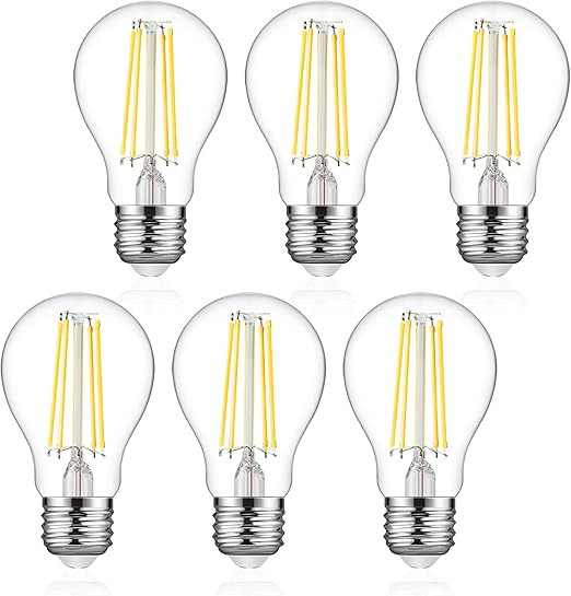 Defurhome A19 Filament LED Light Bulb, 6W (60W Equivalent), Classic E26 Clear Glass LED Bulbs, 75... | Amazon (US)