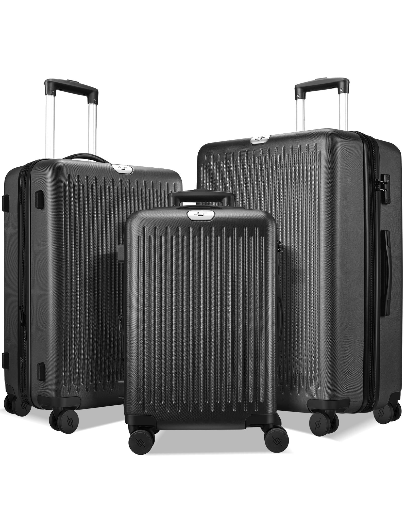 Luggage 3 Piece Sets Expandable Suitcase Set with Double Spinner Wheels and TSA Lock (Black) - Wa... | Walmart (US)