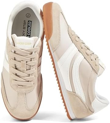 LUCKY STEP Women's Fashion Sneakers Thin Sole Lace up Tennis Shoes Lightweight Walking Running Gy... | Amazon (US)