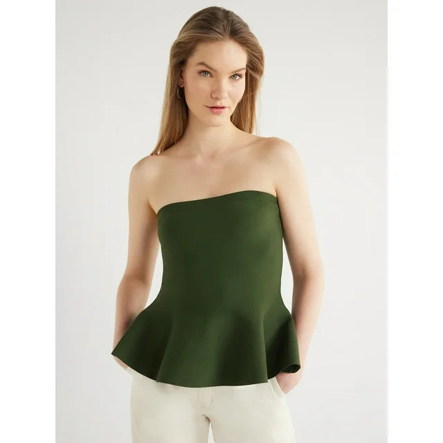 Scoop Women's Strapless Peplum Sweater Top, Sizes XS-XXL | Walmart (US)