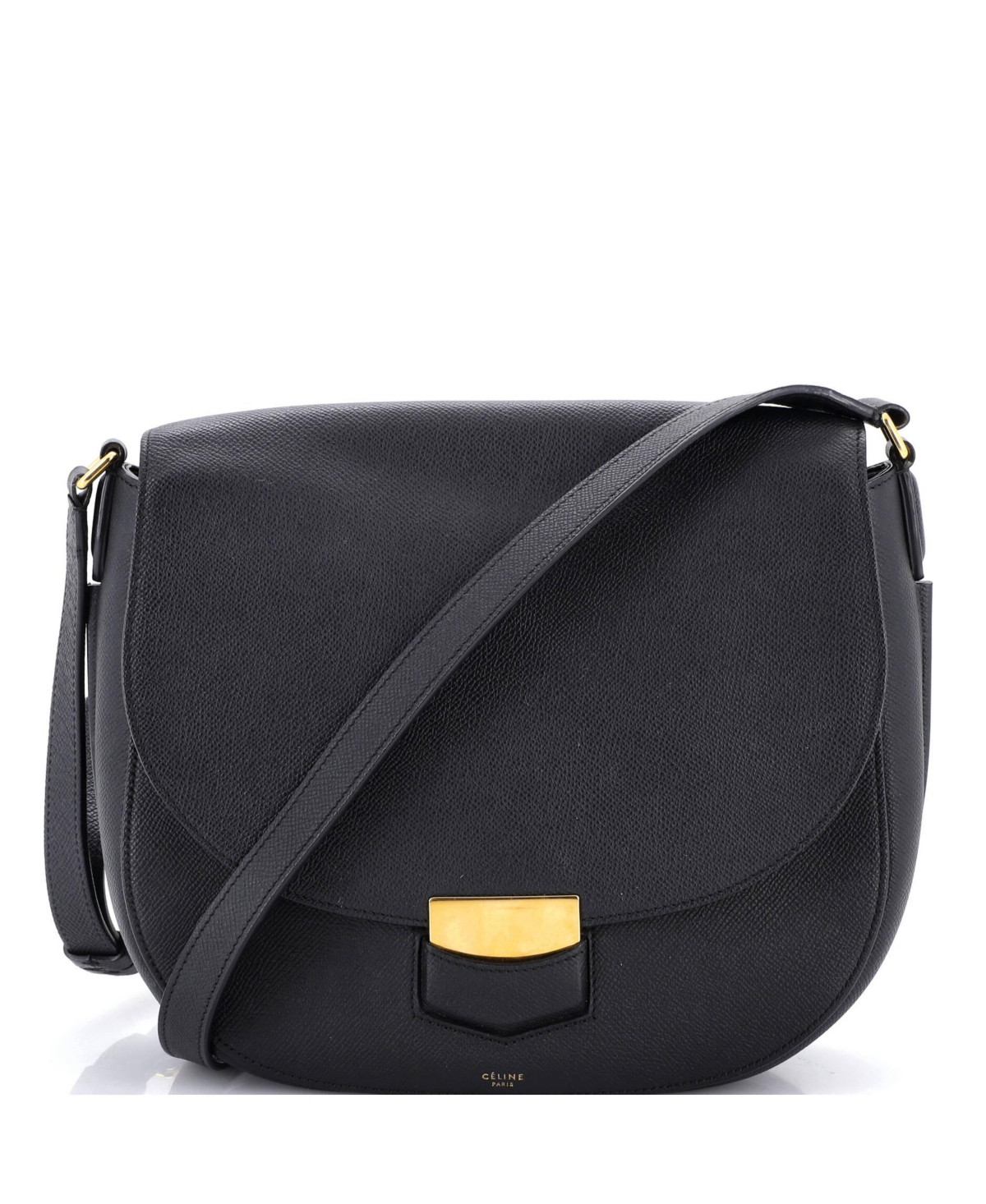 Pre-Owned Celine Medium Trotteur Crossbody Bag Calfskin - Black | Macy's